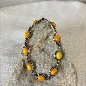 Silver Tone and Yellow Link Bracelet
